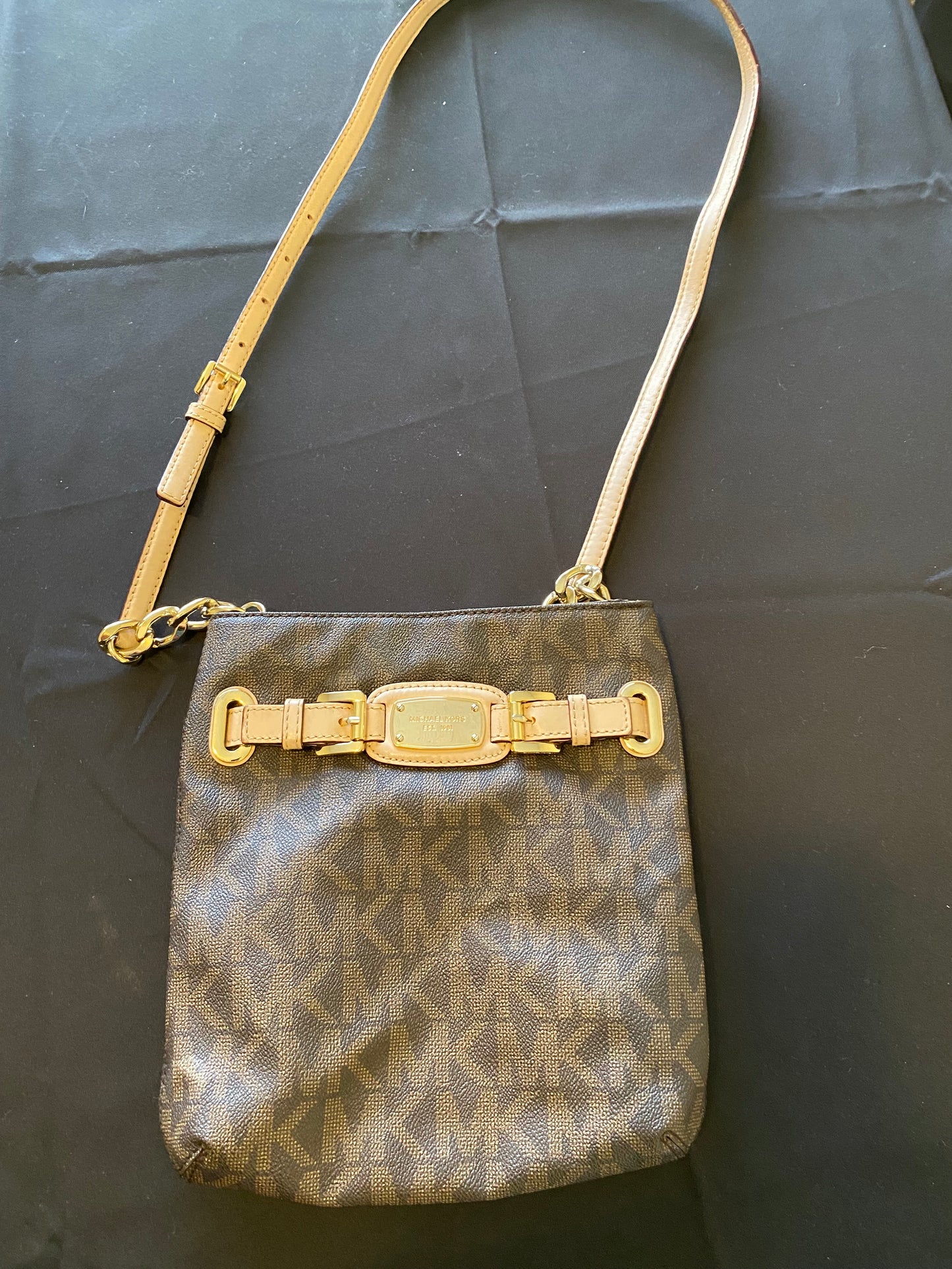 Michael Kors Signature Crossbody Bag – Brown with Gold Accents