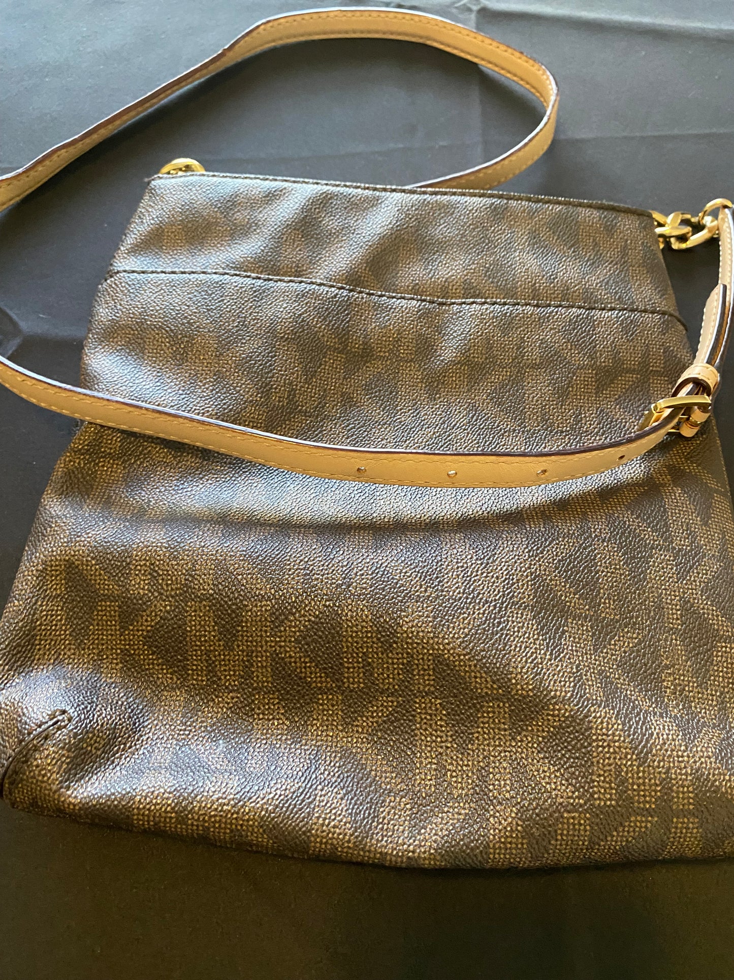 Michael Kors Signature Crossbody Bag – Brown with Gold Accents
