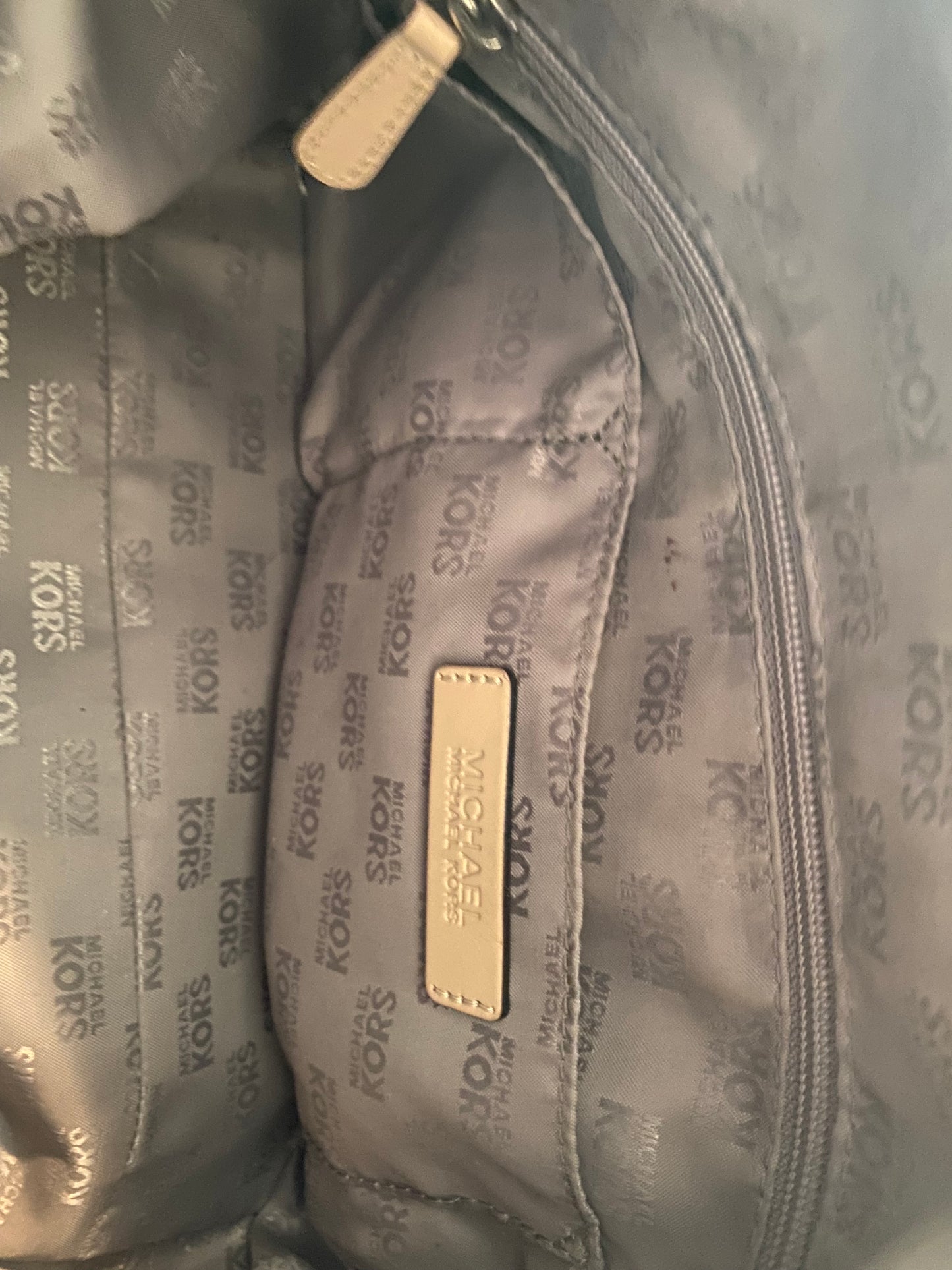 Michael Kors Monogram Patent Leather Satchel – Taupe/Beige