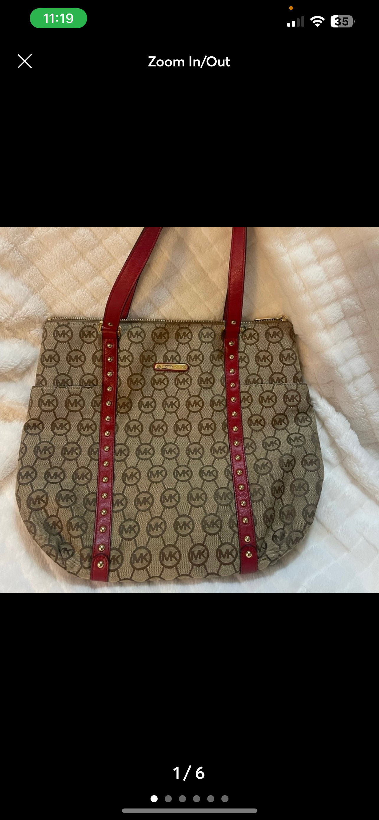 Michael Kors Purse – Beige & Red Canvas Shoulder Bag