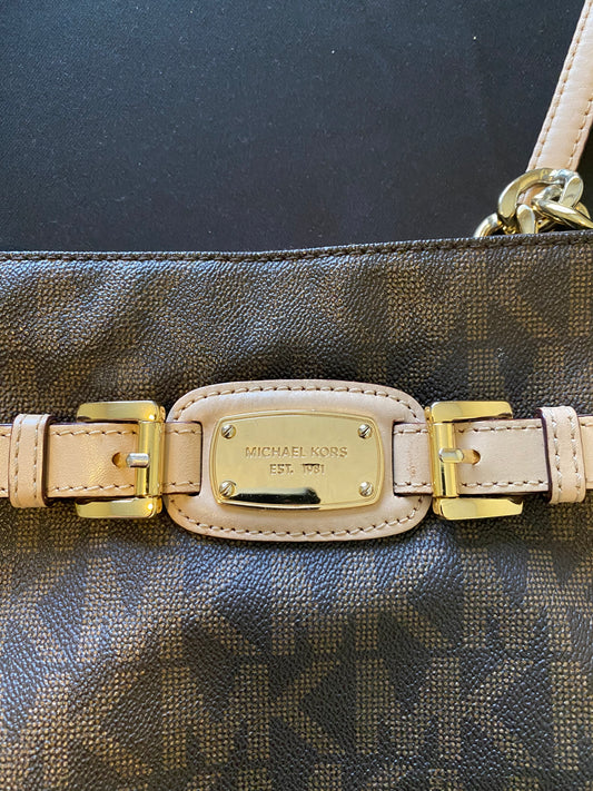 Michael Kors Signature Crossbody Bag – Brown with Gold Accents