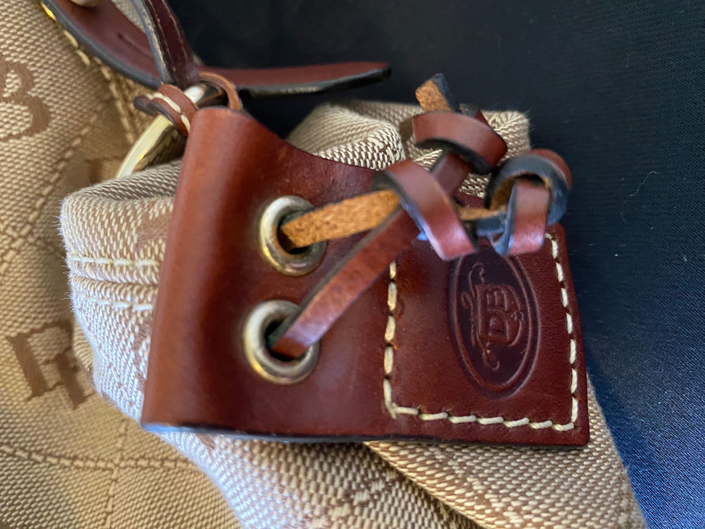 Dooney & Bourke Signature Monogram Shoulder Bag & Matching Mini Pouch – Classic Beige & Brown